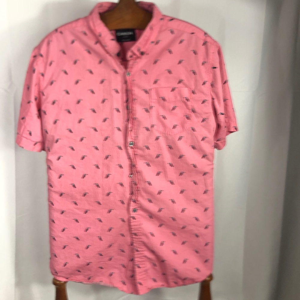 Carbon Pink With Toucans Button Up Lg